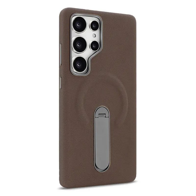 Coque Magnétique VIETAO en Cuir PU Façon Daim pour Galaxy S24 Ultra - Coloris Marron
