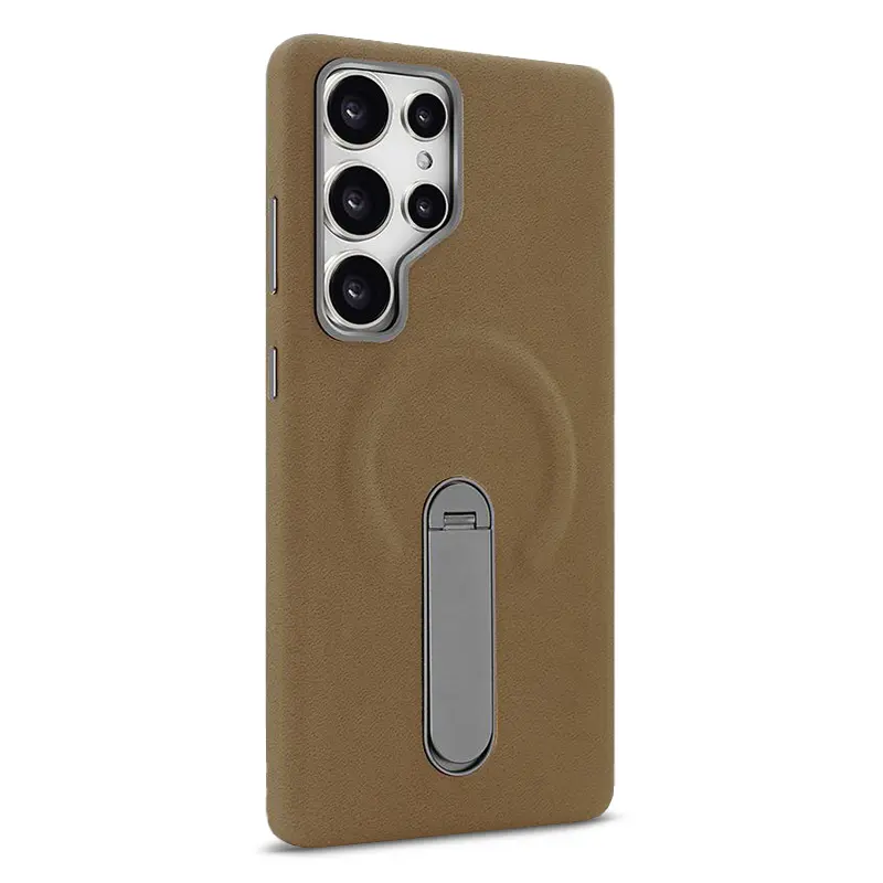 Coque Magnétique VIETAO en Cuir PU Façon Daim pour Galaxy S24 Ultra - Coloris Café