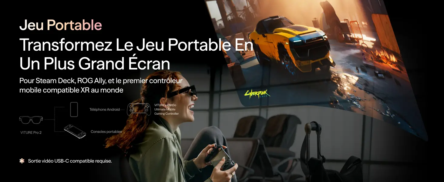 VITURE Pro 2 XR – grand écran pour Steam Deck, ROG Ally et jeu portable