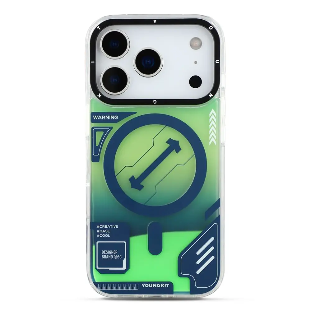 iPhone 17 Pro Max - Coque MagSafe YOUNGKIT Cyberpunk Luminous avec Effet Phosphorescent - Coloris Vert
