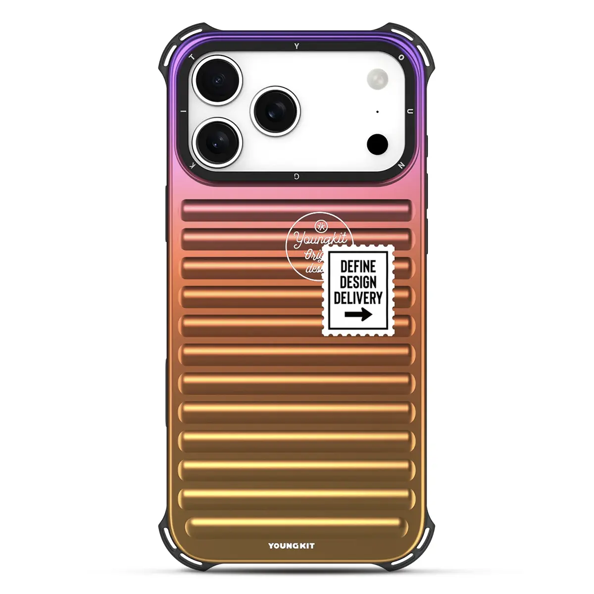 iPhone 17 Pro : Coque MagSafe YOUNGKIT Luggage Case en TPU & Aluminium - Coloris Doré