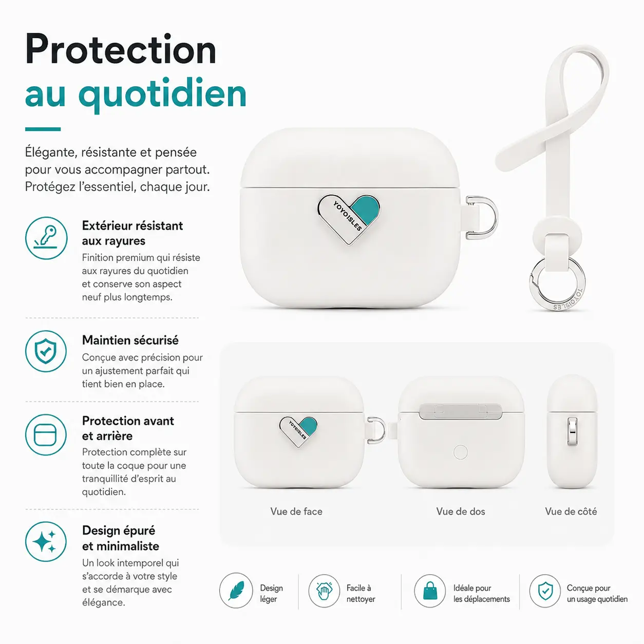 Protection au quotidien coque AirPods Pro 3 résistance aux rayures maintien sécurisé et vues multi angles