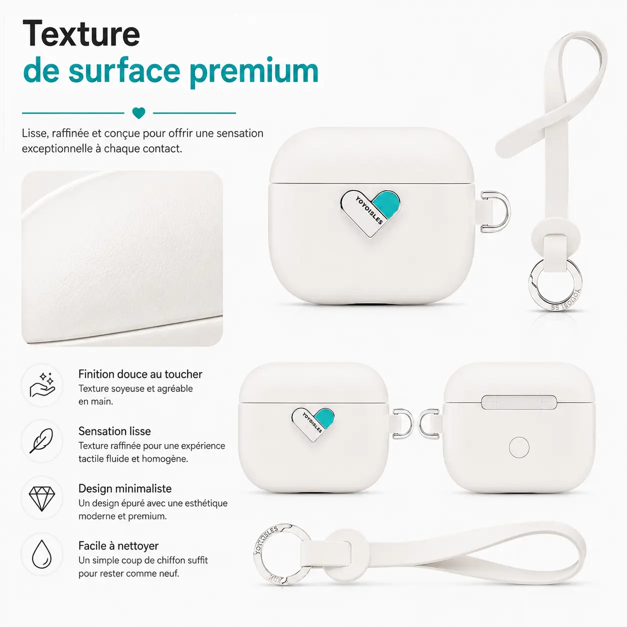 Texture de surface premium finition douce au toucher et design minimaliste pour étui AirPods Pro 3