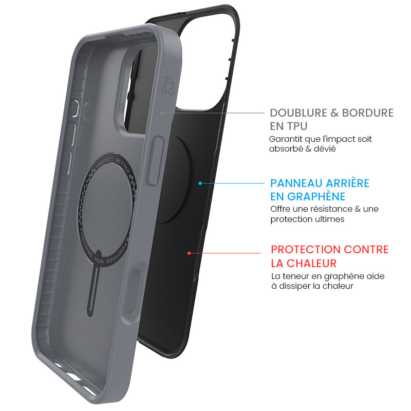 Coque MagSafe ZAGG SoHo Snap en Graphène & Matériaux Recyclés pour iPhone 16 Pro Max