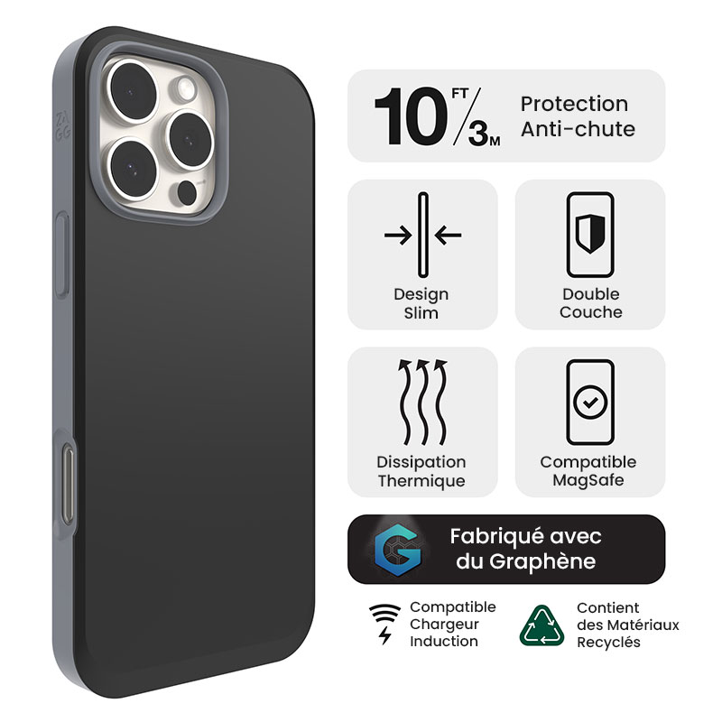 Coque MagSafe ZAGG SoHo Snap en Graphène & Matériaux Recyclés pour iPhone 16 Pro Max
