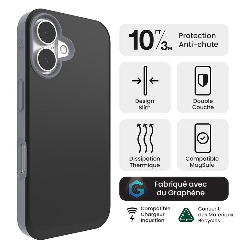Coque MagSafe ZAGG SoHo Snap en Graphène & Matériaux Recyclés pour iPhone 16 Plus