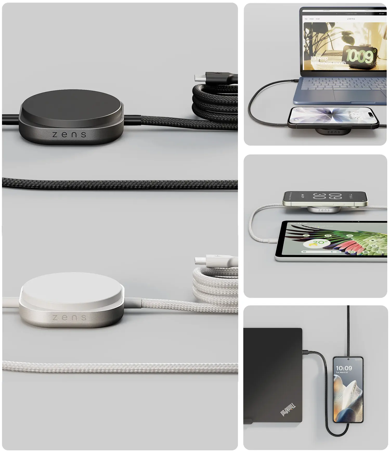 Chargeur Induction MagSafe ZENS Pro 2 avec Câble de Charge USB-C - Patchwork de visuels en situation