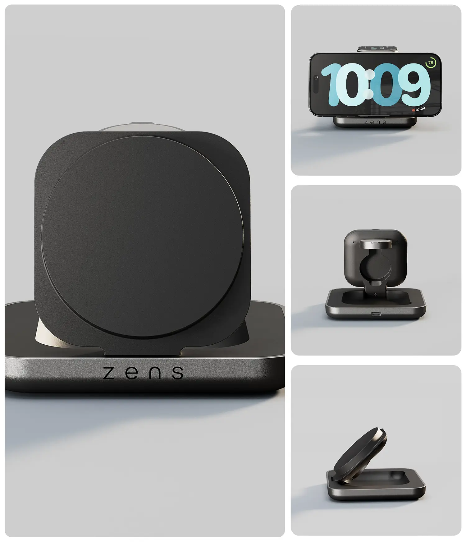 Chargeur Induction Pliable ZENS NightStand Pro 2 - Patchwork de visuels en situation