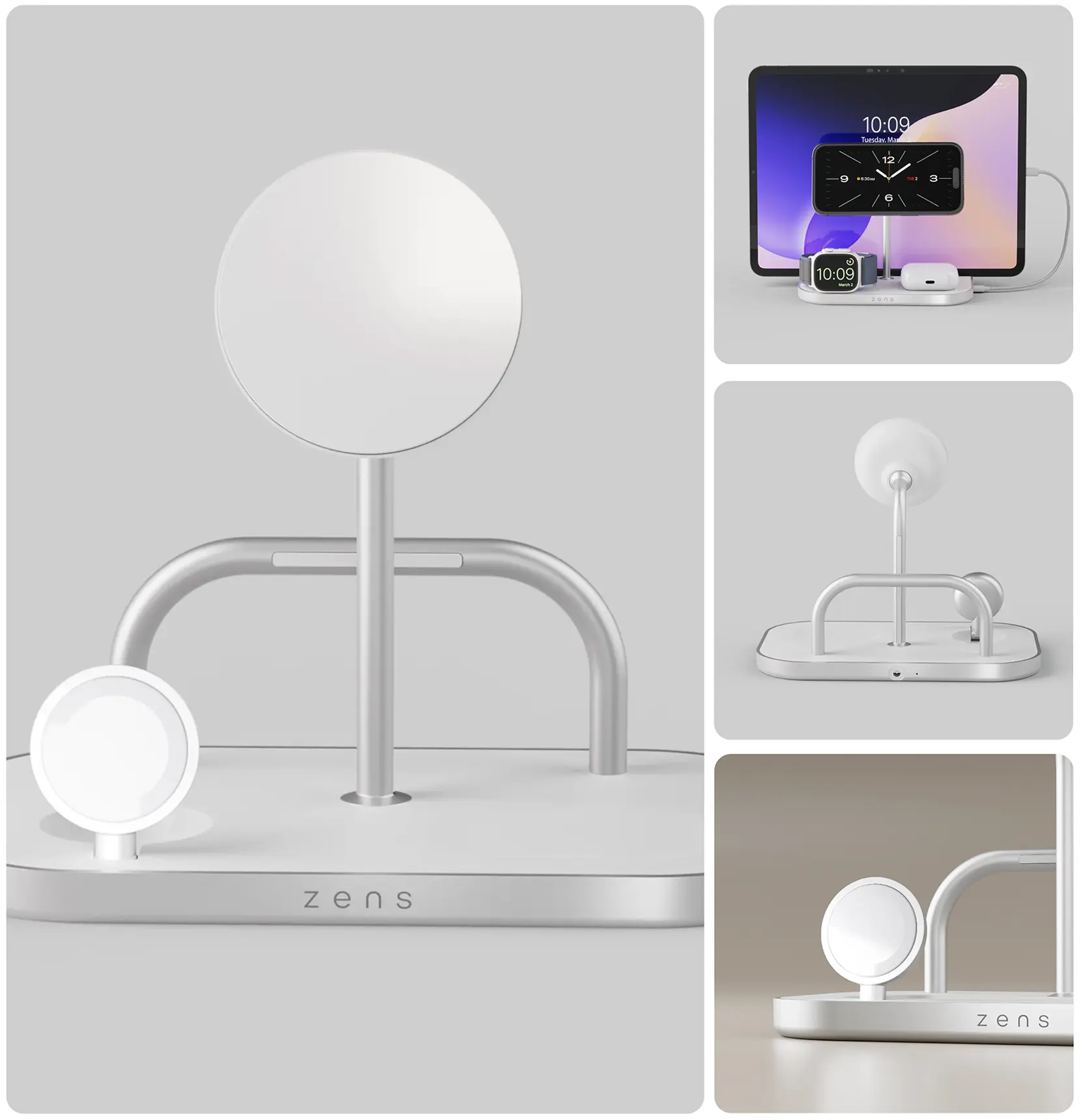 Station Induction MagSafe ZENS 4-en-1 Qi2 pour iPad iPhone Apple Watch AirPods