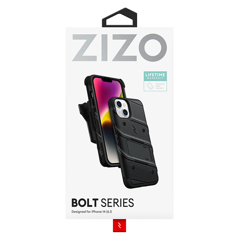 Coque Antichoc ZIZO Bolt avec Chevalet & Clip Ceinture pour iPhone 14