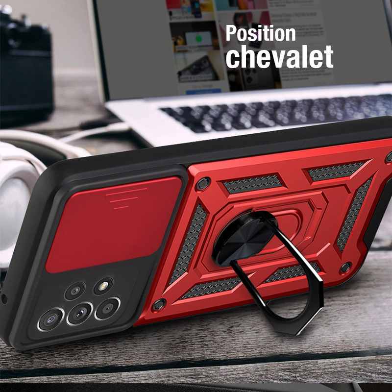 Coque Armor Chevalet avec Cache Caméra Coulissant pour Galaxy A52 4G & 5G