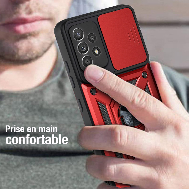 Coque Armor Chevalet avec Cache Caméra Coulissant pour Galaxy A52 4G & 5G