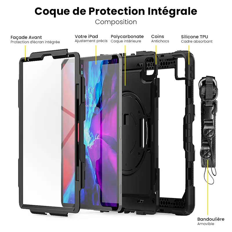 Coque Intégrale Antichoc avec Poignée & Chevalet 360° pour iPad Pro 12,9' 2020