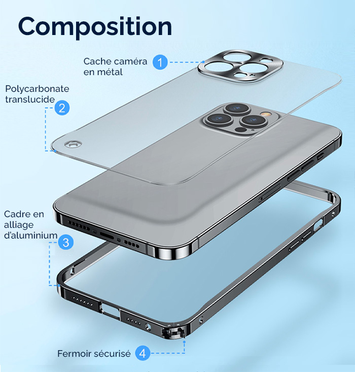 Coque Translucide avec Cadre & Cache Caméra en Métal pour iPhone 13