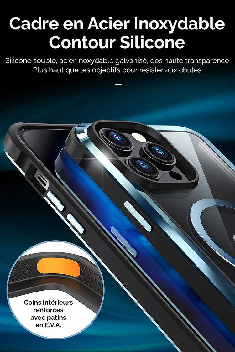 Coque MagSafe avec Cadre en Acier Galvanisé & Contour Silicone pour iPhone 13 Pro