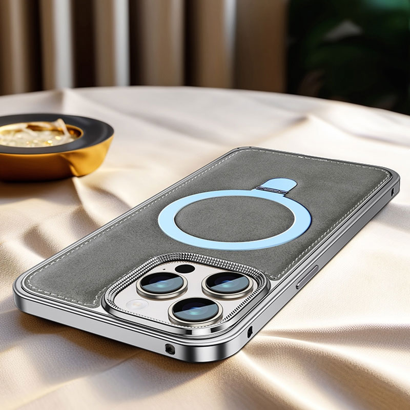 Coque MagSafe En Cuir Vegan & Cadre Aluminium pour iPhone 14 Pro Max