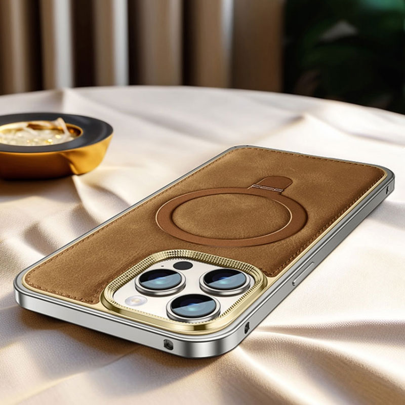Coque MagSafe En Cuir Vegan & Cadre Aluminium pour iPhone 14 Pro Max