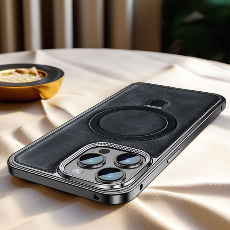 Coque MagSafe En Cuir Vegan & Cadre Aluminium pour iPhone 14 Pro Max
