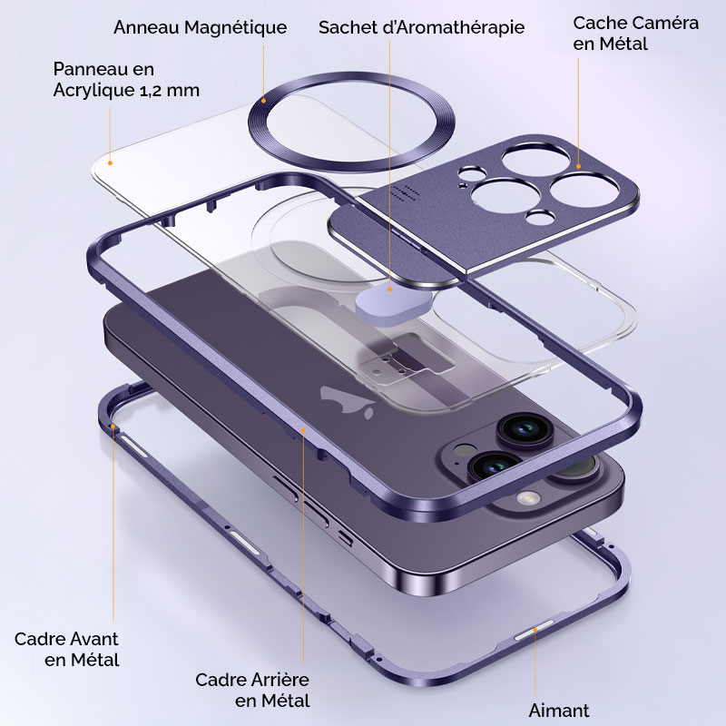 Coque MagSafe Avec Cache Caméra Chevalet & Diffuseur D'Aromathérapie pour iPhone 14 Pro Max